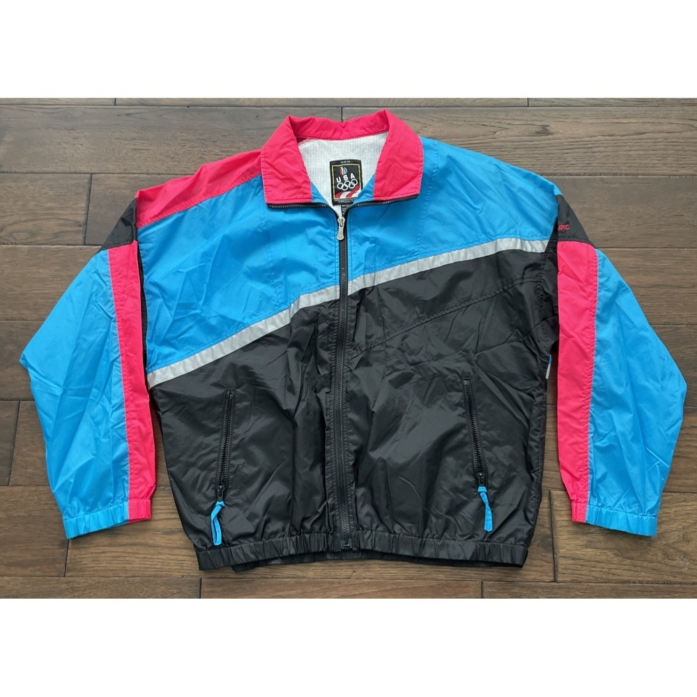 Vintage USA Olympics 1996 Full Zip Windbreaker Jacket Men's L Reflective Retro